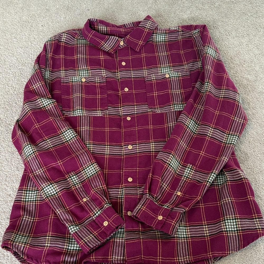 dip Burgundy and Green Plaid Casual Shirt
